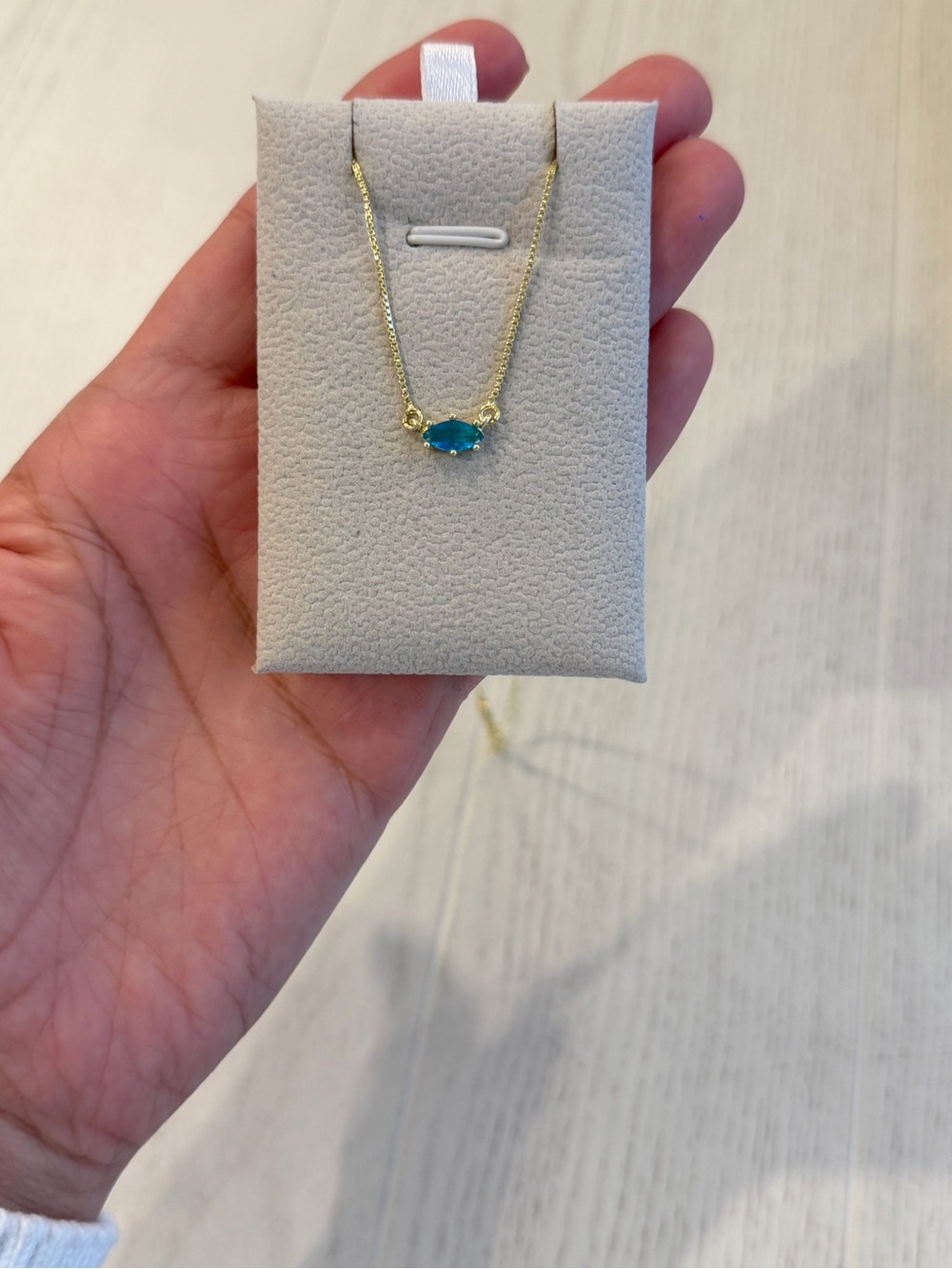 Gold Chain Necklace with Teal Oval Gem - Women's Jewelry